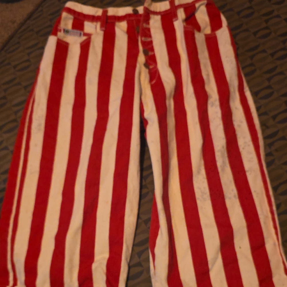 Bold Red and White Striped Flare Pants